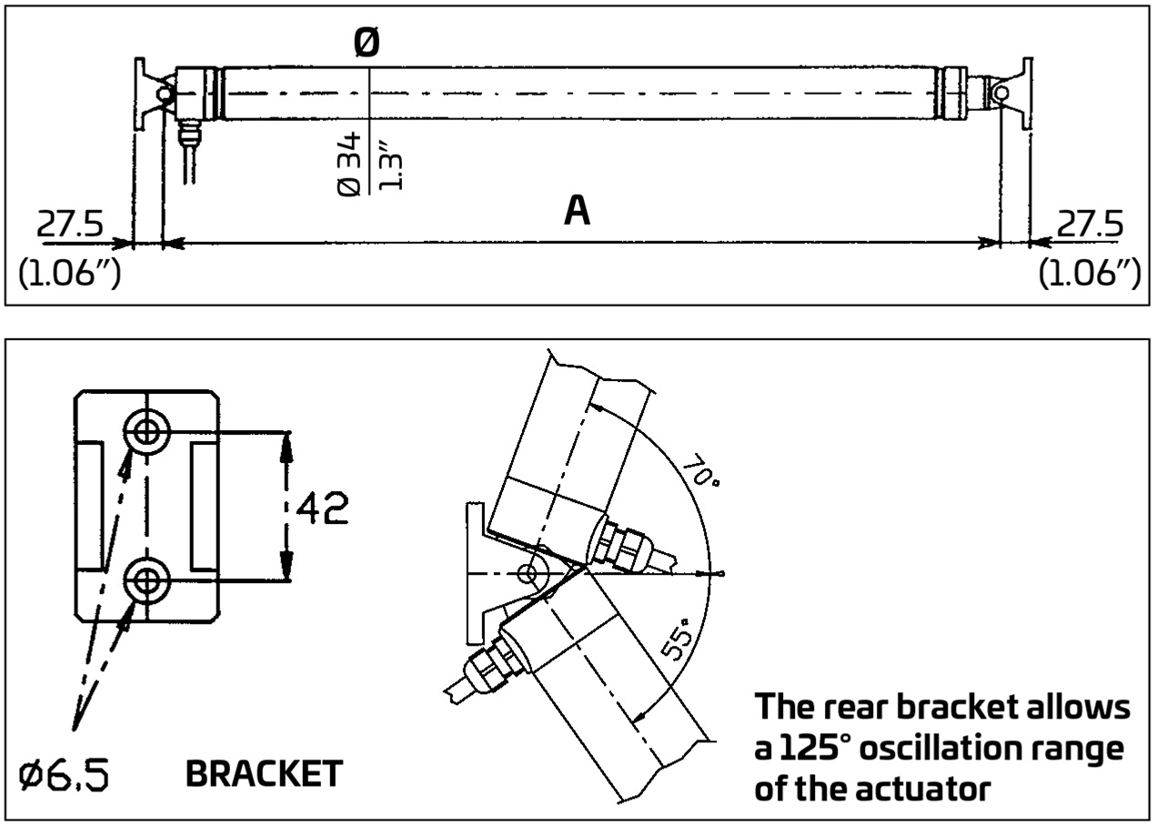 AV and AVL Boat Hatch Lifters Dimensions Matrix