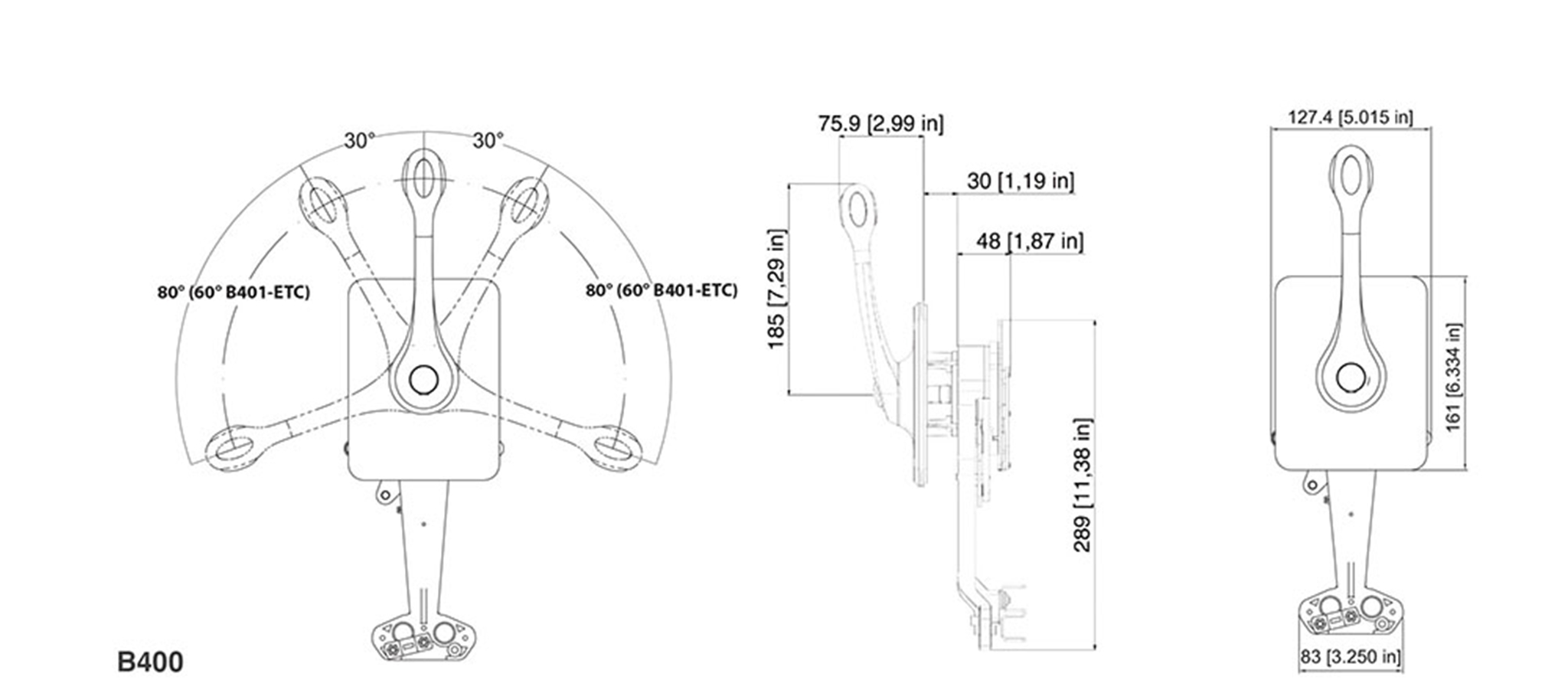 B400 42076 Y Single lever Side Mount Controller Specifications