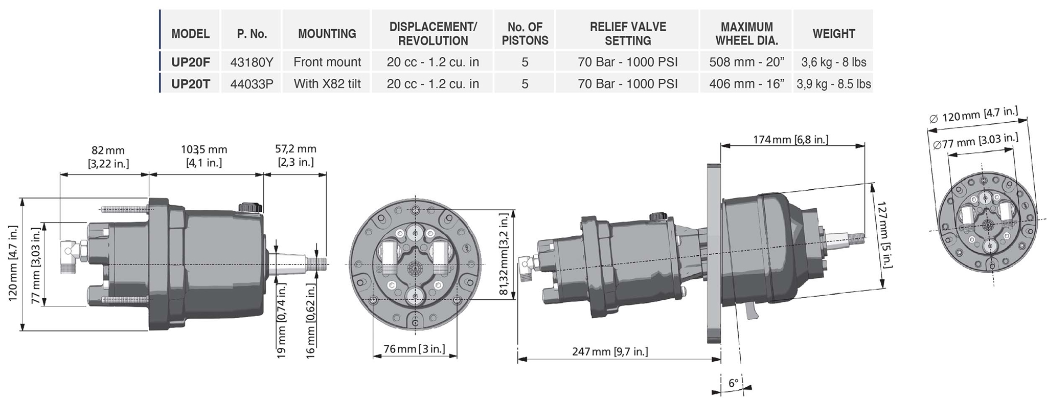 UP20T-X82 44033P + 43187N Tilt Mount Hydraulic Helm Specifications UP20T-X82 44033P + 43187N Tilt Mount Hydraulic Helm